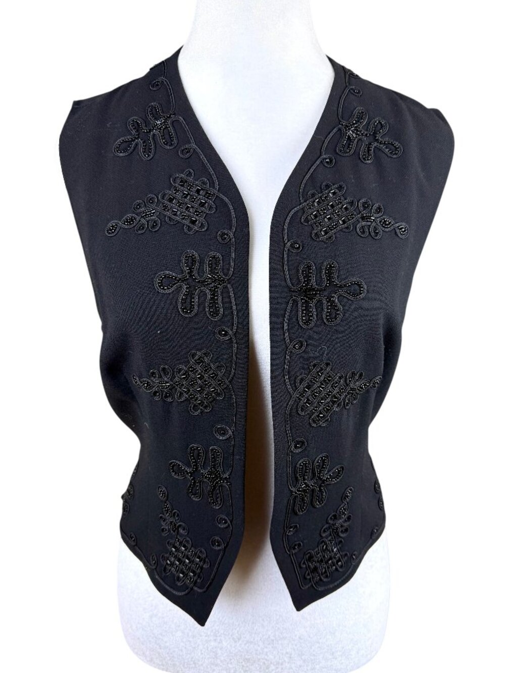 DKNY Wool Vest Beaded Embellished Black Vintage 90s (6)